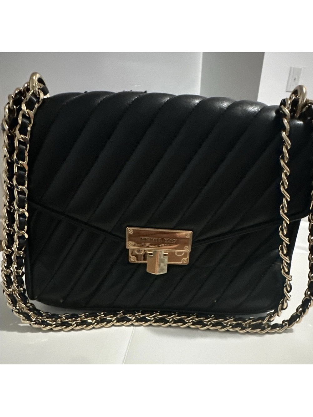Michael Kors Black Quilted Shoulder Bag with Gold-Tone Chain